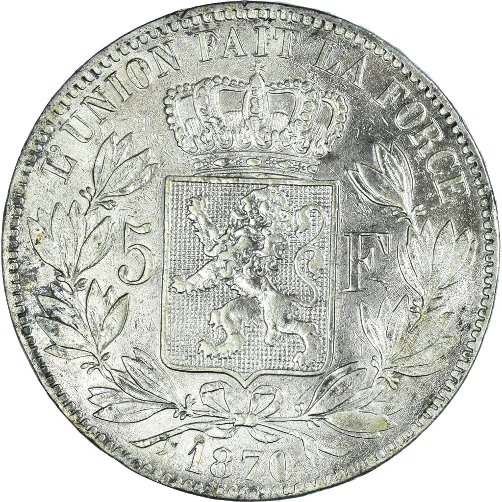 Munten, België, Leopold II, 5 Francs, 5 Frank, 1870, ZF, Zilver, KM:24