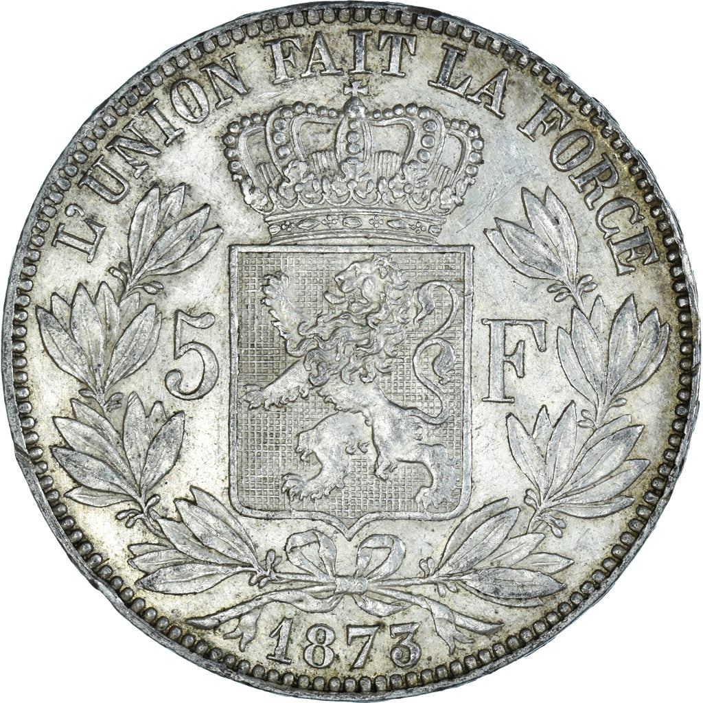 Moneta, Belgio, Leopold II, 5 Francs, 5 Frank, 1873, BB+, Argento, KM:24