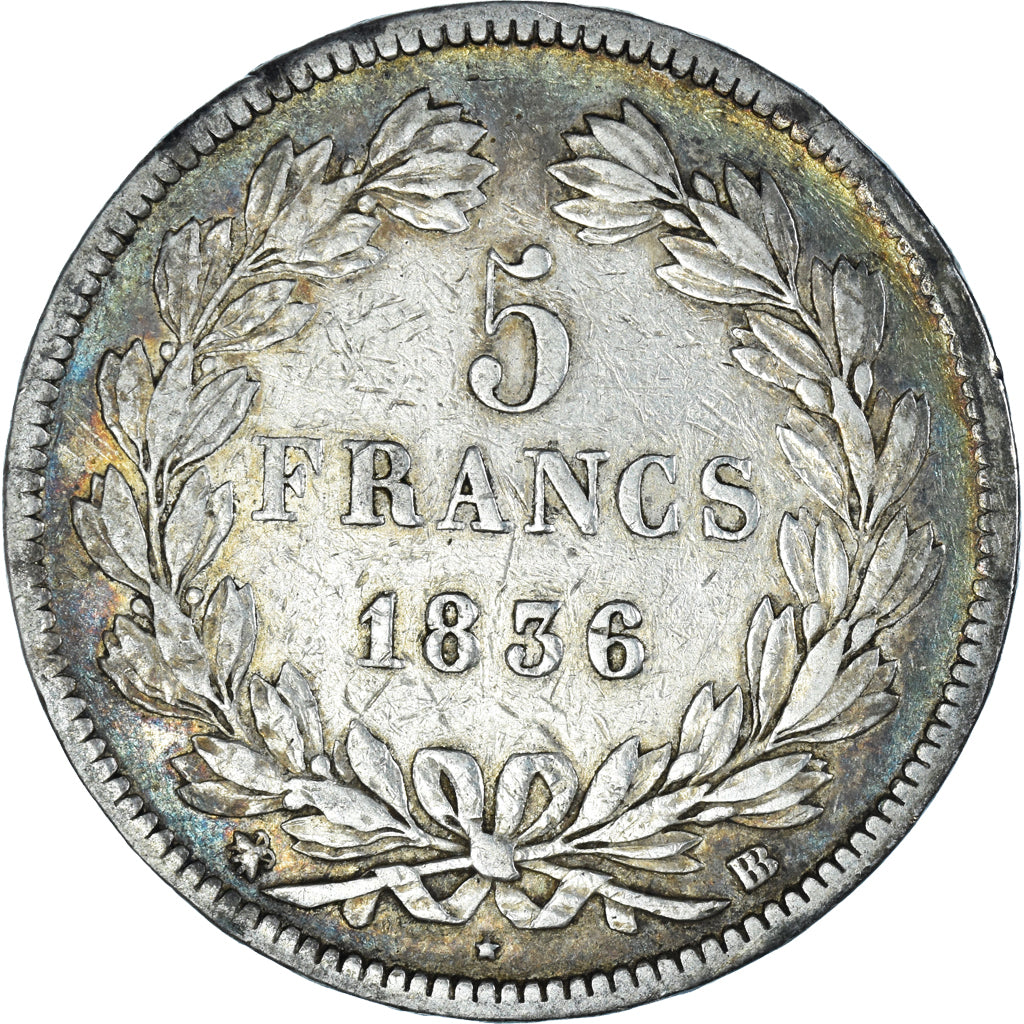 Munten, Frankrijk, Louis-Philippe, 5 Francs, 1836, Strasbourg, ZF, Zilver