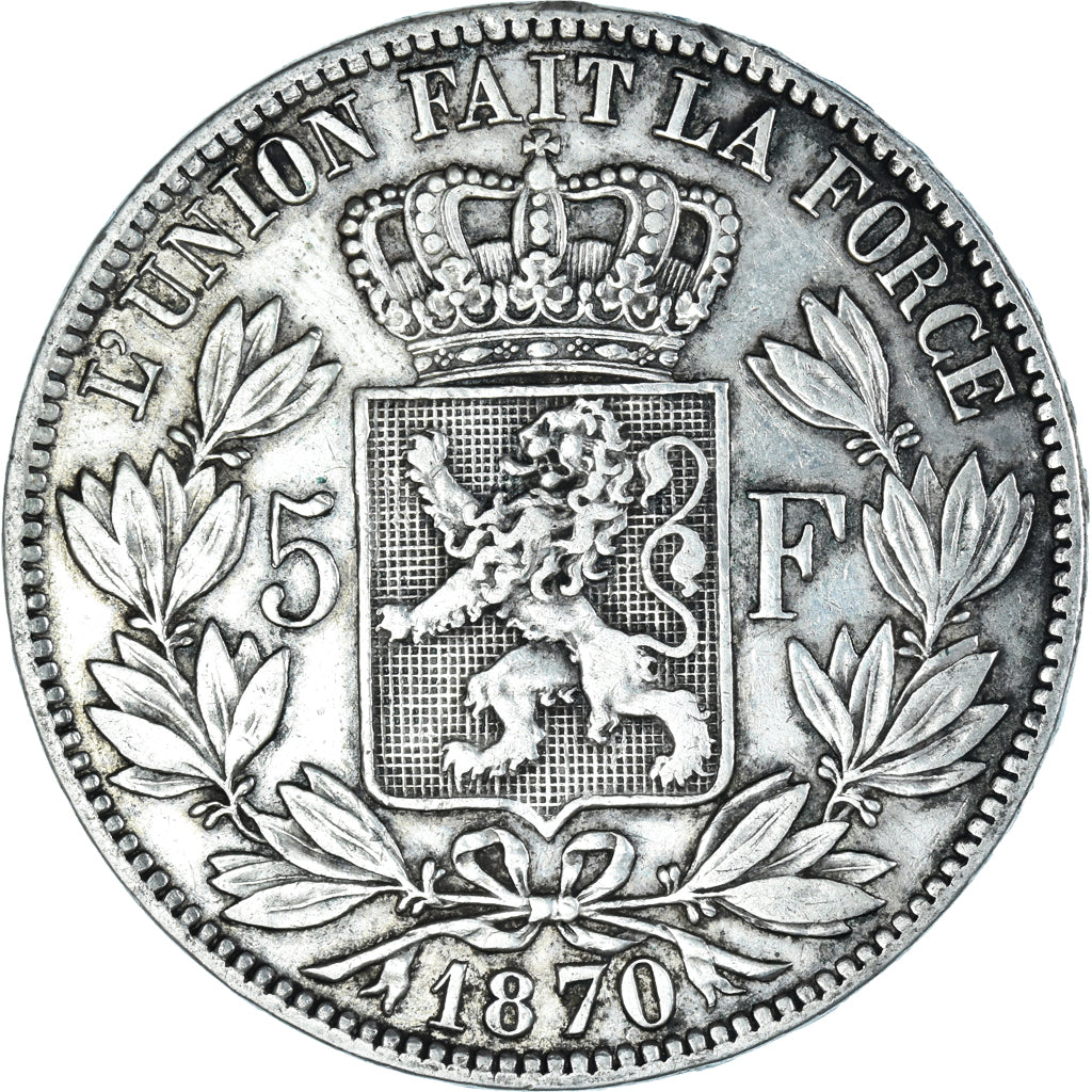 Moeda, Bélgica, Leopold II, 5 Francs, 5 Frank, 1870, VF(30-35), Prata, KM:24