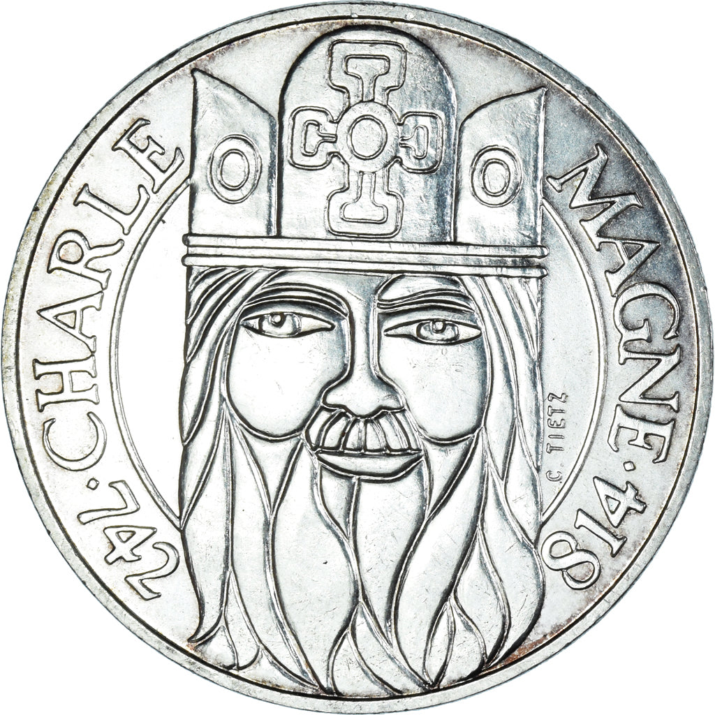Coin, France, Charlemagne, 100 Francs, 1990, Paris, AU(55-58), Silver, KM:982