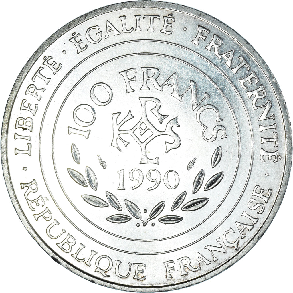 Coin, France, Charlemagne, 100 Francs, 1990, Paris, AU(55-58), Silver, KM:982