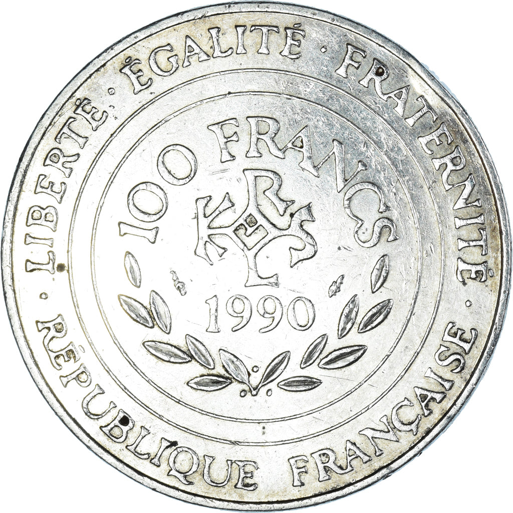 Coin, France, Charlemagne, 100 Francs, 1990, Paris, AU(50-53), Silver, KM:982