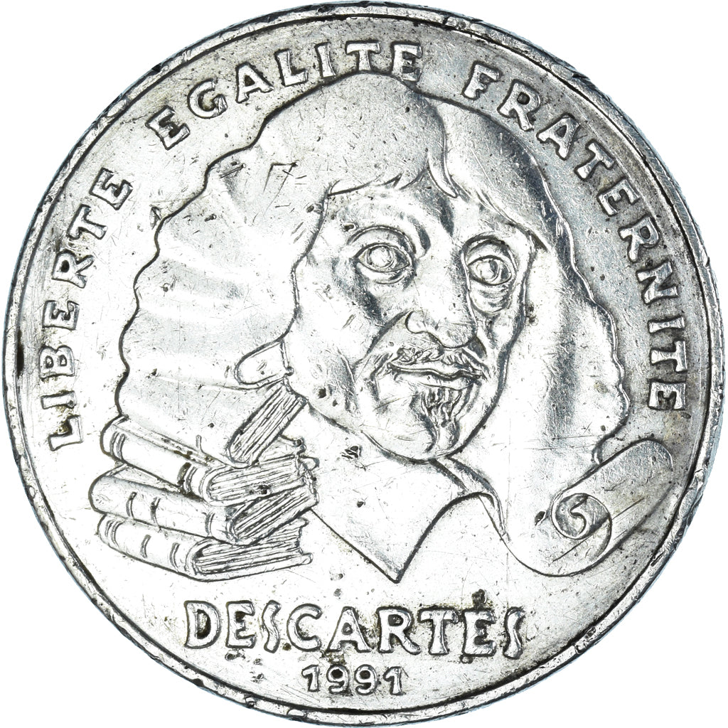 Moeda, França, Descartes, 100 Francs, 1991, VF(30-35), Prata, KM:996
