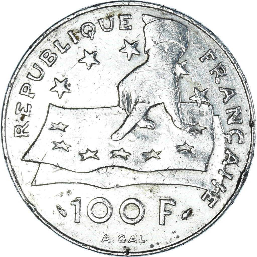 Moeda, França, Descartes, 100 Francs, 1991, VF(30-35), Prata, KM:996