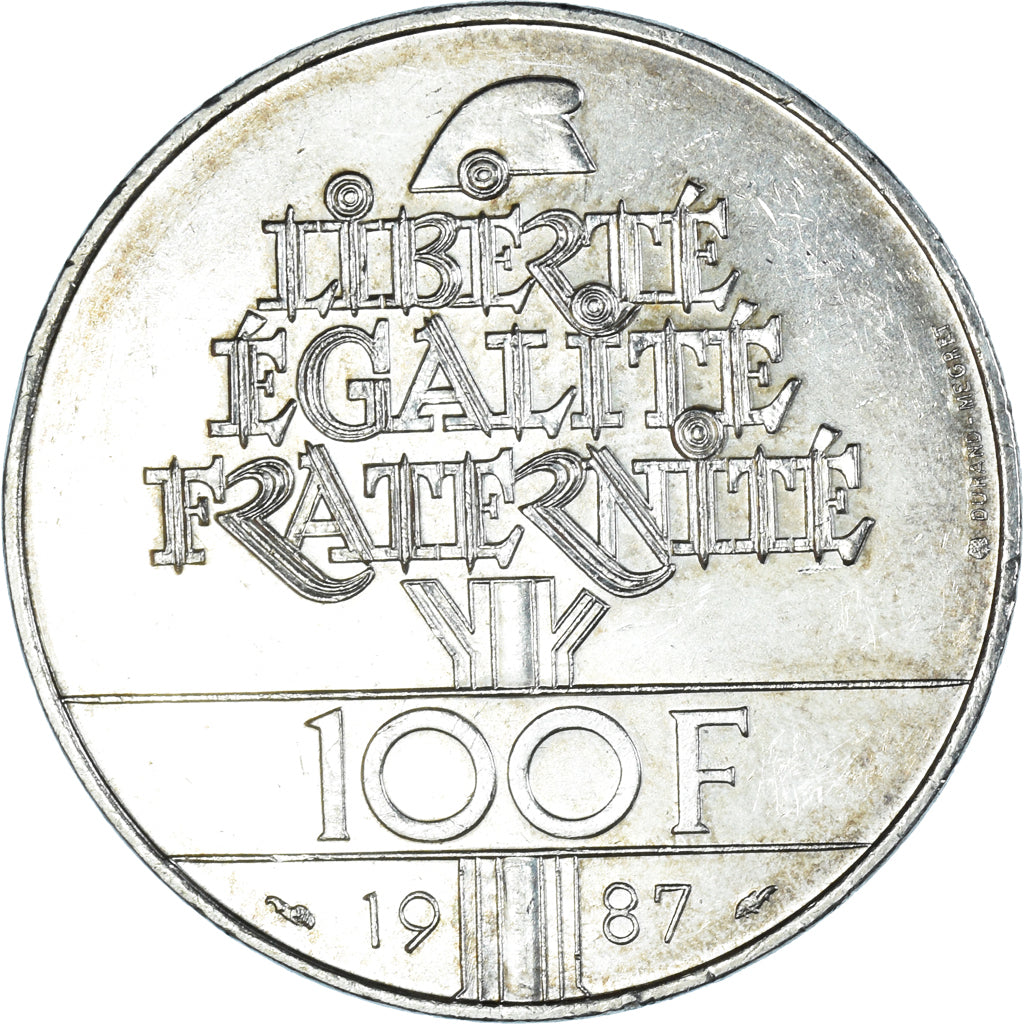Coin, France, Lafayette, 100 Francs, 1987, EF(40-45), Silver, KM:962