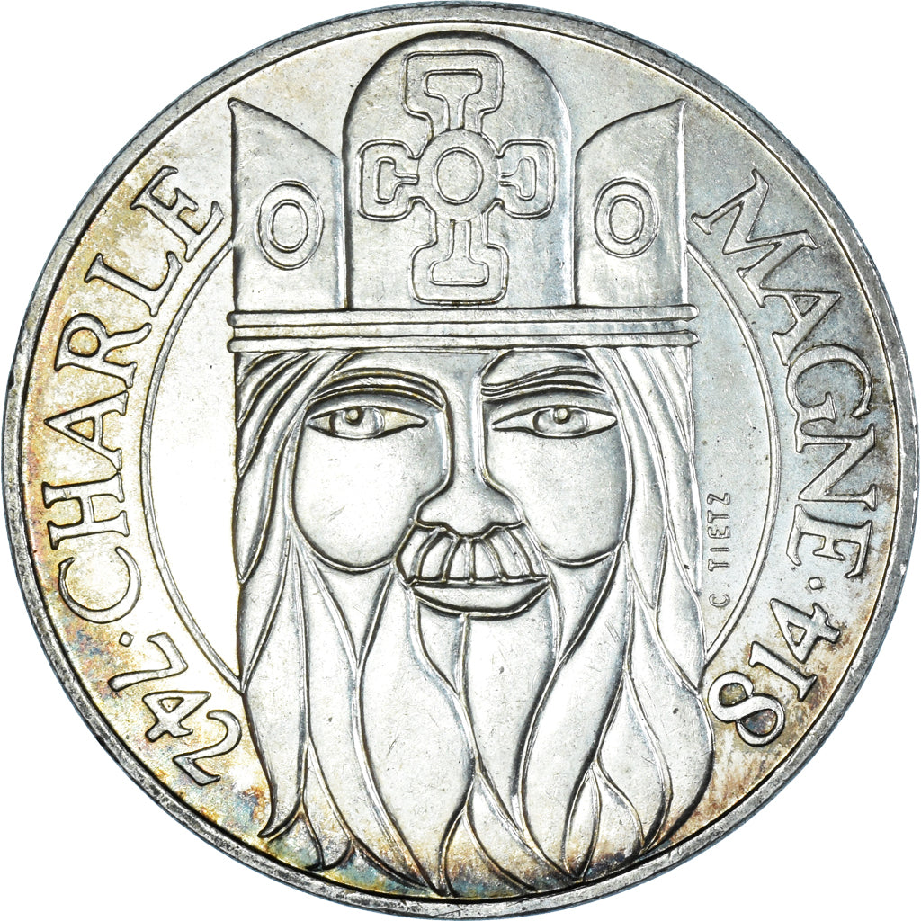 Moeda, França, Charlemagne, 100 Francs, 1990, Paris, AU(55-58), Prata, KM:982