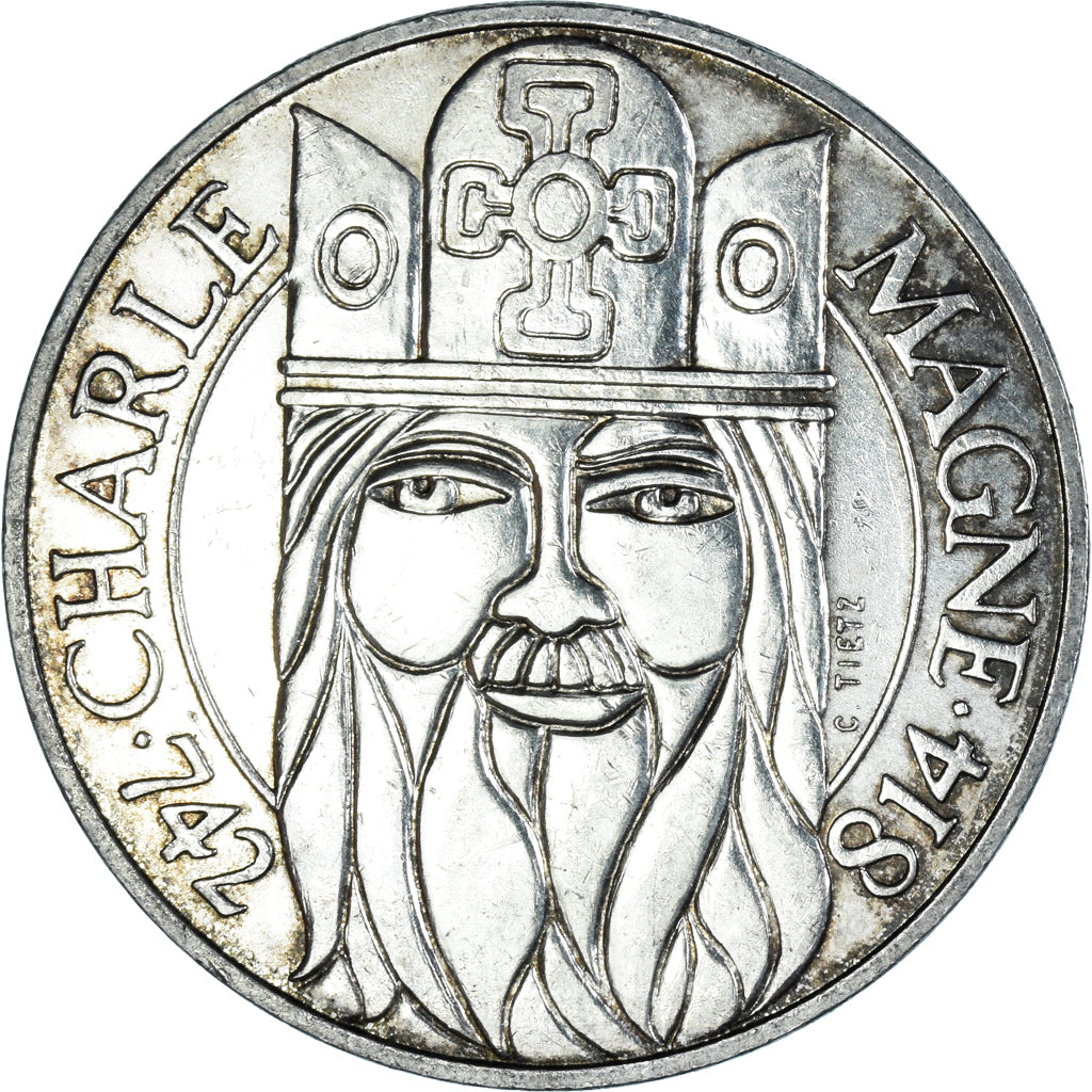 Moeda, França, Charlemagne, 100 Francs, 1990, Paris, AU(55-58), Prata, KM:982
