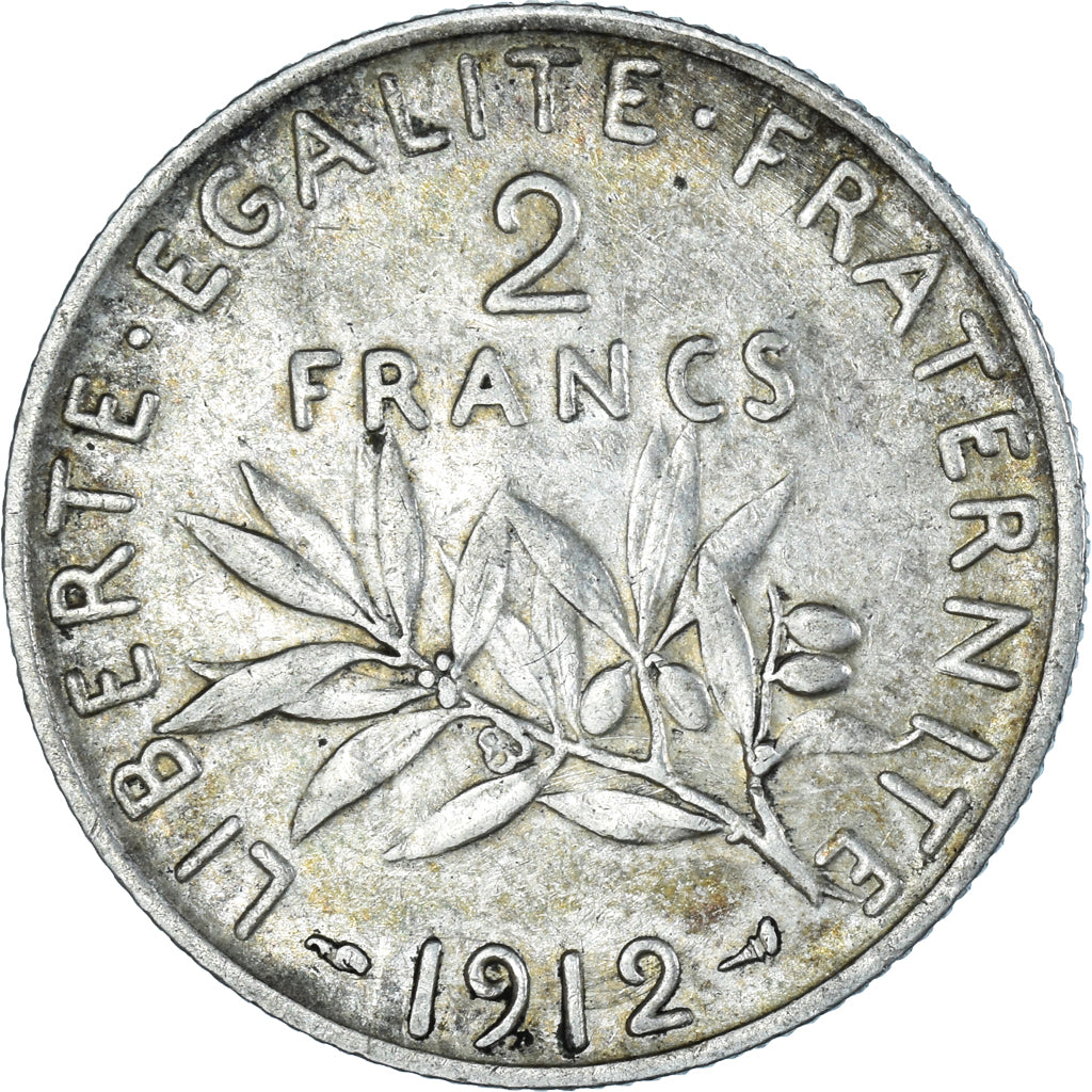 Munten, Frankrijk, Semeuse, 2 Francs, 1912, Paris, ZF+, Zilver, KM:845.1