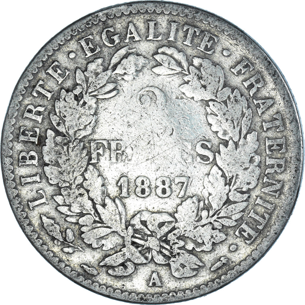 Monnaie, France, Cérès, 2 Francs, 1887, Paris, TB+, Argent, Gadoury:530a