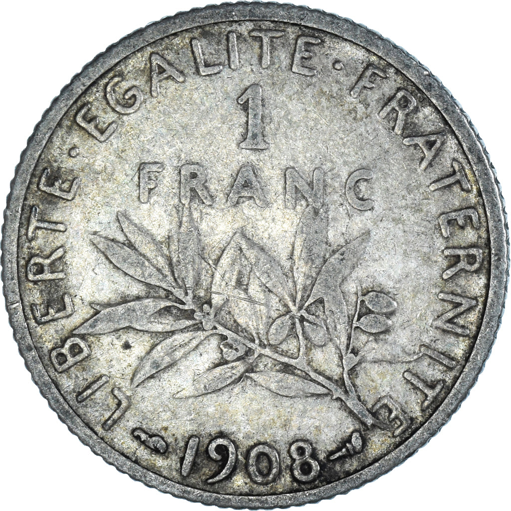 Coin, France, Semeuse, Franc, 1908, Paris, VF(30-35), Silver, KM:844.1