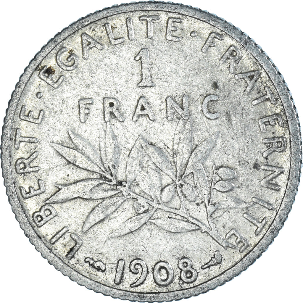 Coin, France, Semeuse, Franc, 1908, Paris, EF(40-45), Silver, KM:844.1