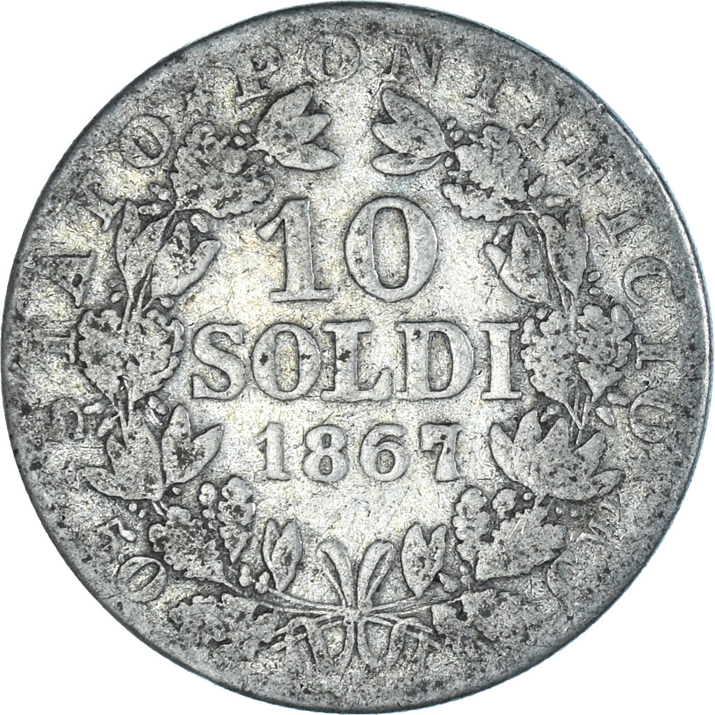 Munten, Italiaanse staten, PAPAL STATES, Pius IX, 10 Soldi, 50 Centesimi, 1867