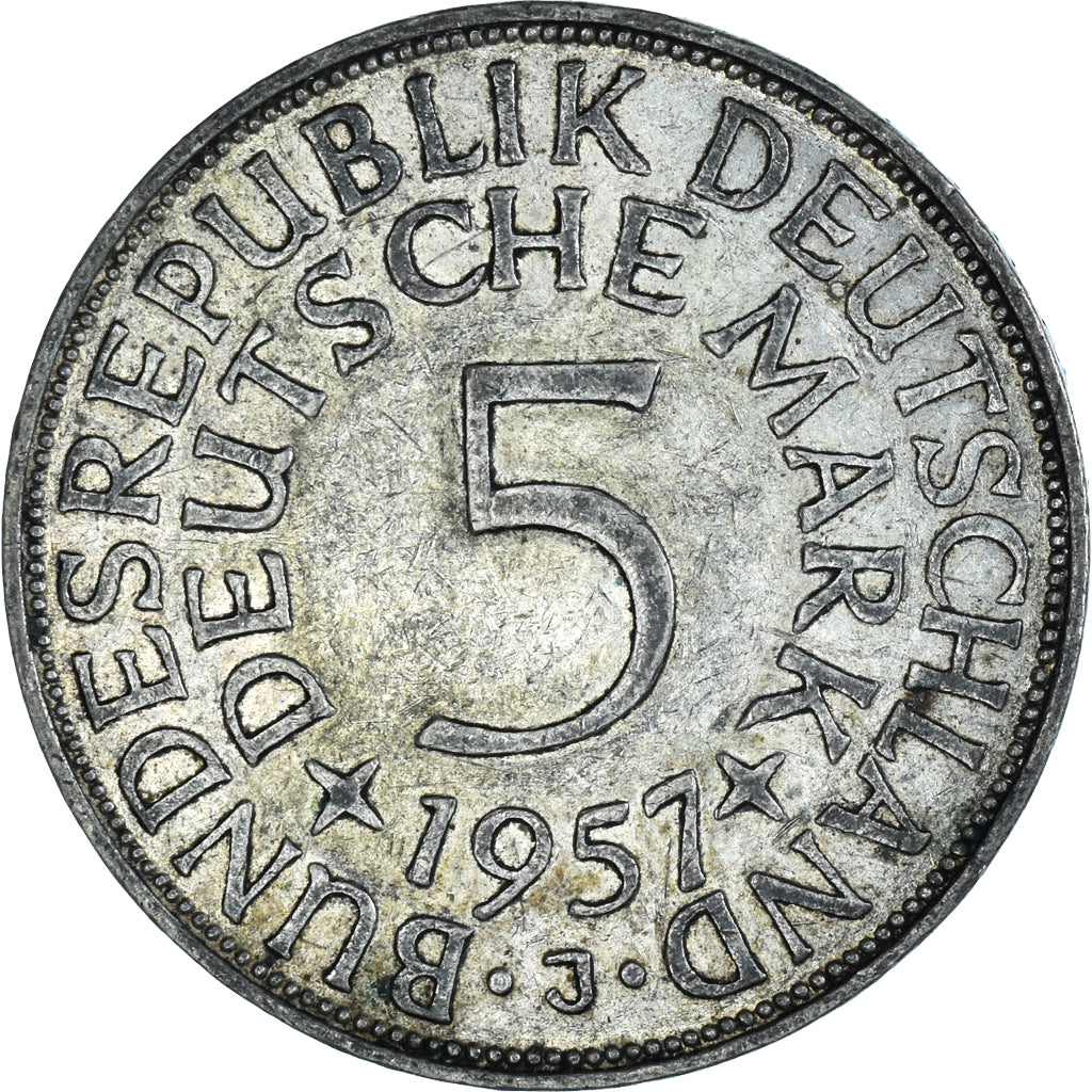 Moneta, GERMANIA - REPUBBLICA FEDERALE, 5 Mark, 1957, Hamburg, BB, Argento