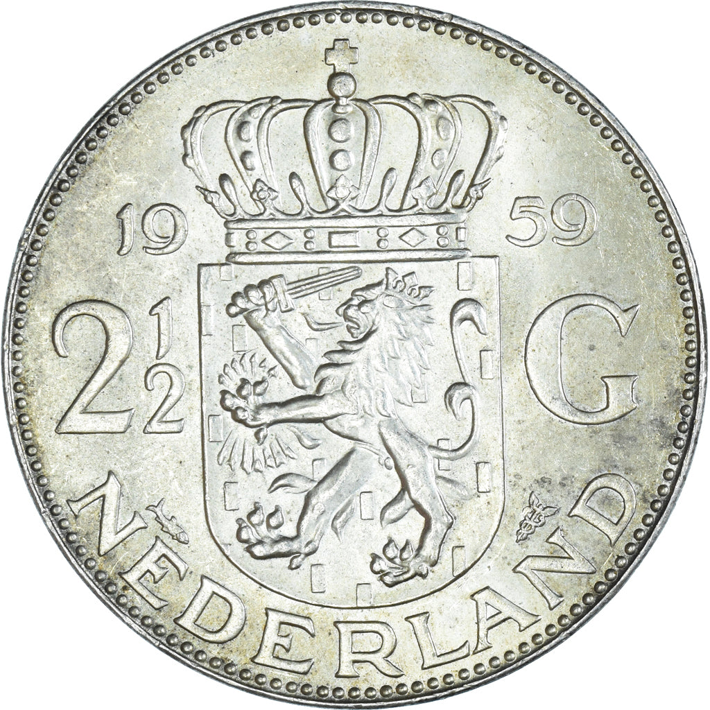 Moneda, Países Bajos, Juliana, 2-1/2 Gulden, 1959, EBC, Plata, KM:185
