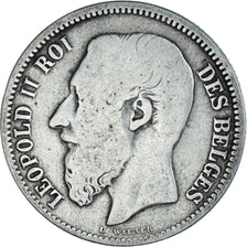 Monnaie, Belgique, Leopold II, 2 Francs, 2 Frank, 1867, Bruxelles, TB, Argent