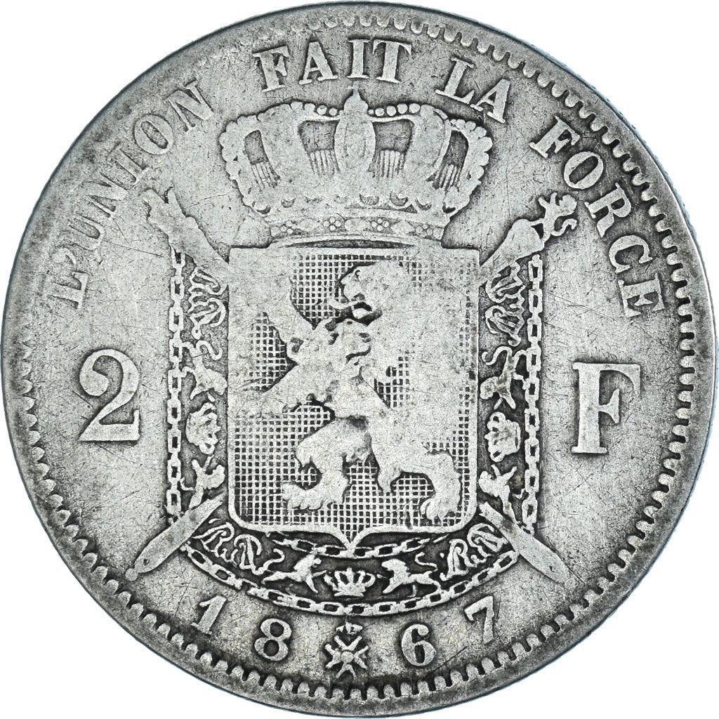 Monnaie, Belgique, Leopold II, 2 Francs, 2 Frank, 1867, Bruxelles, TB, Argent