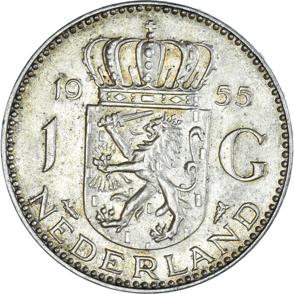 Coin, Netherlands, Juliana, Gulden, 1955, AU(55-58), Silver, KM:184