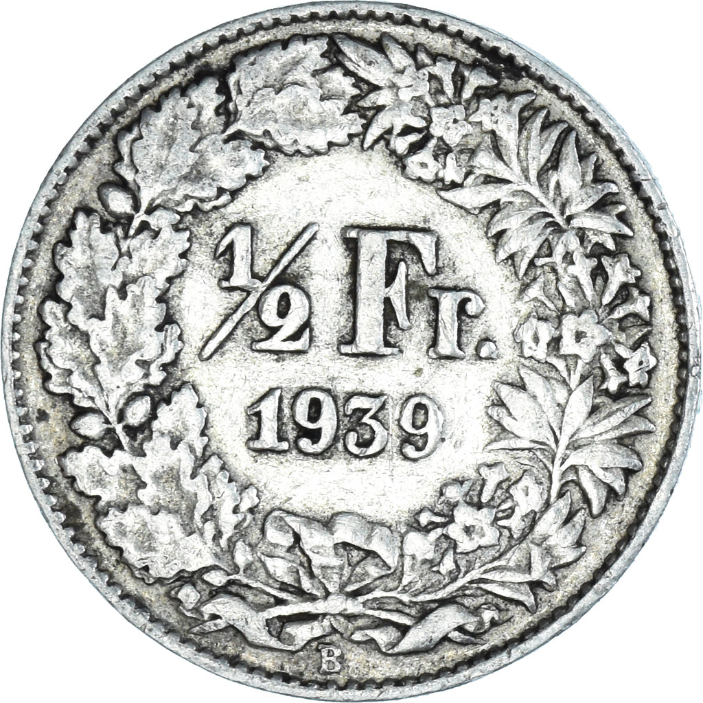 Coin, Switzerland, 1/2 Franc, 1939, Bern, AU(55-58), Silver, KM:23