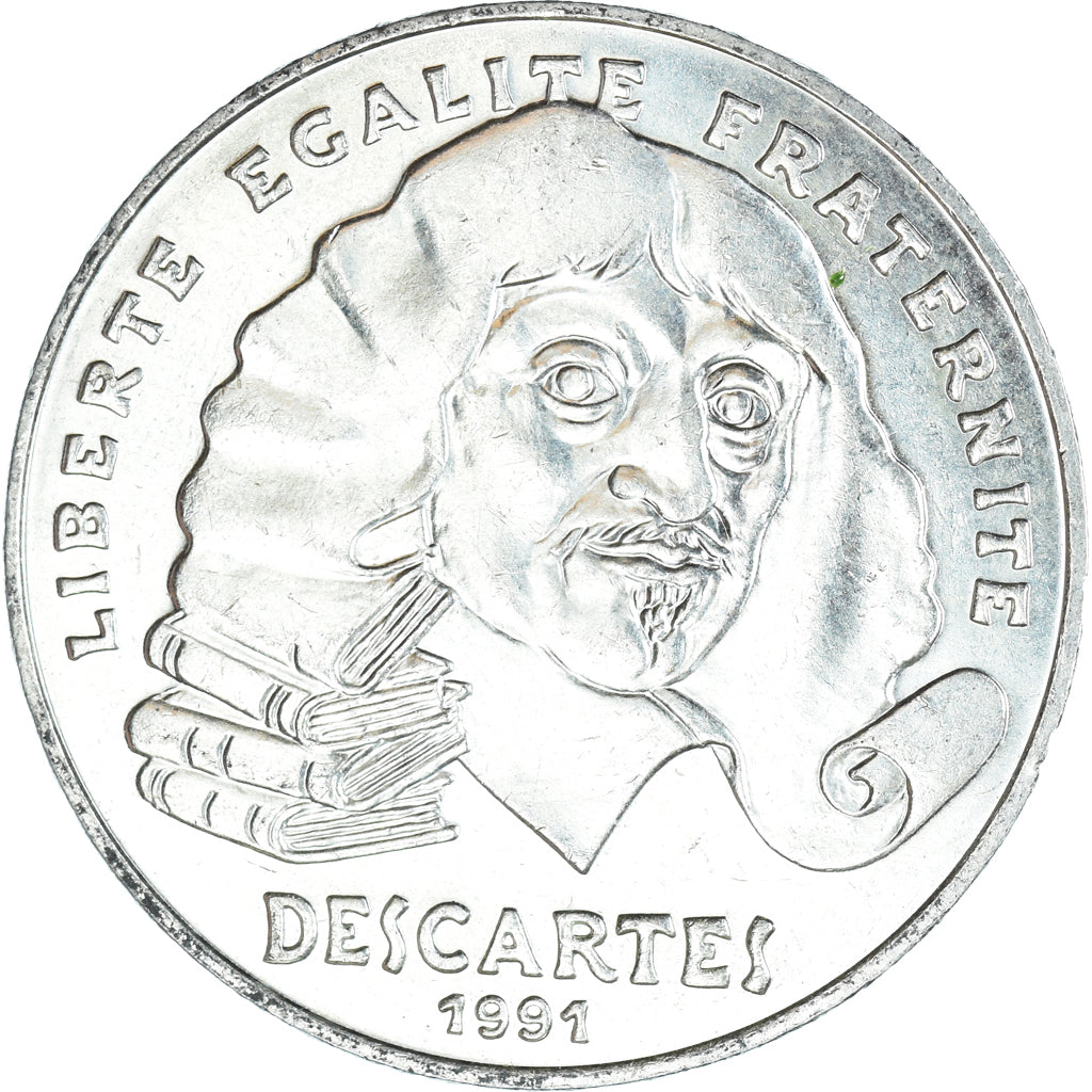 Munten, Frankrijk, Descartes, 100 Francs, 1991, PR+, Zilver, KM:996, Gadoury:906