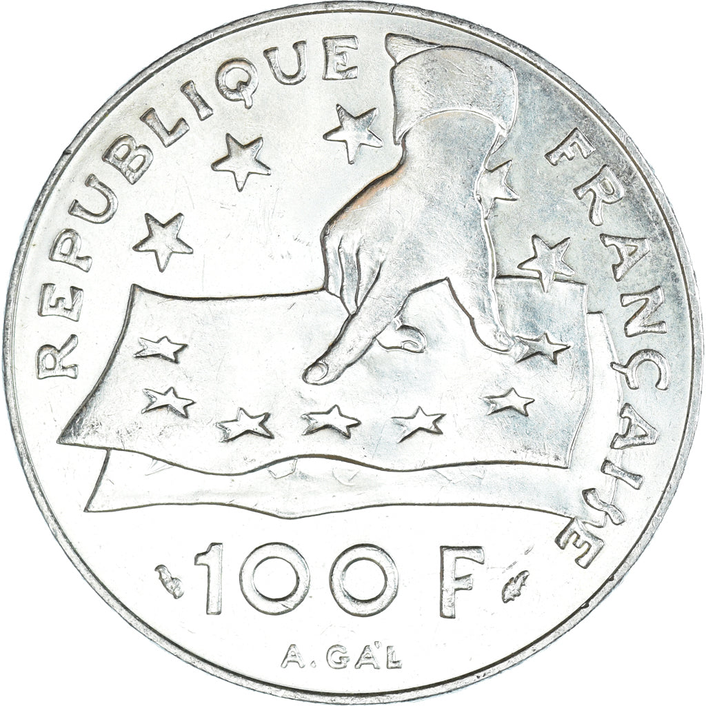 Munten, Frankrijk, Descartes, 100 Francs, 1991, PR+, Zilver, KM:996, Gadoury:906