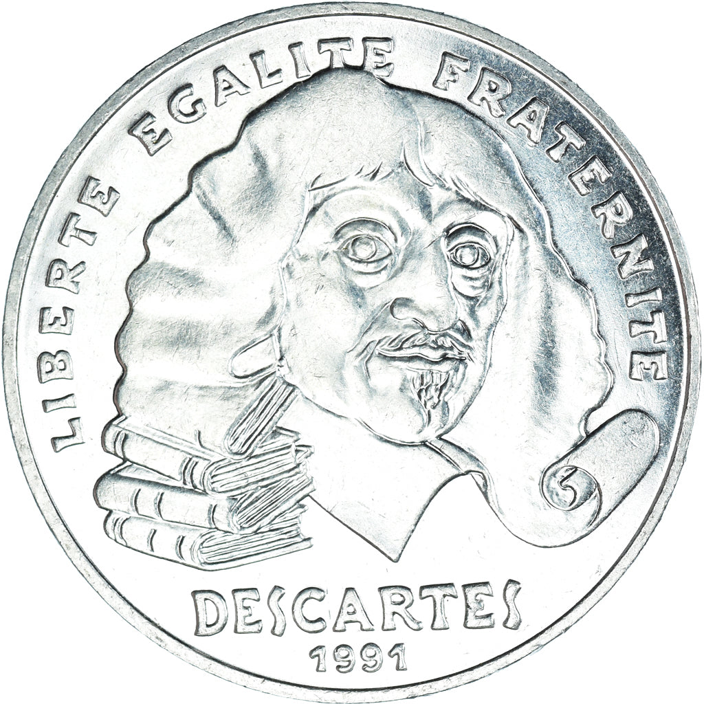 Munten, Frankrijk, Descartes, 100 Francs, 1991, UNC-, Zilver, KM:996