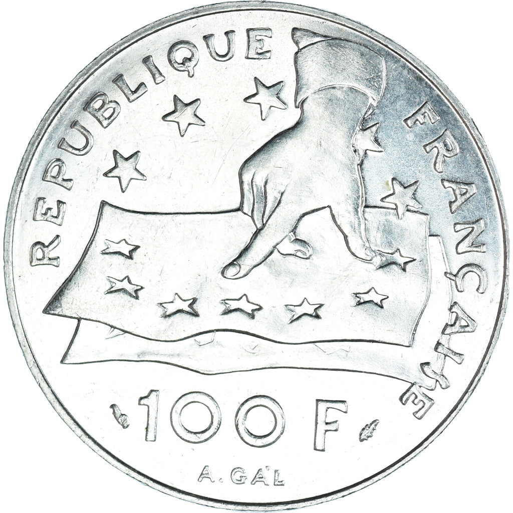 Munten, Frankrijk, Descartes, 100 Francs, 1991, UNC-, Zilver, KM:996