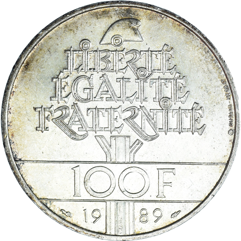 Moneda, Francia, Droits de l'Homme, 100 Francs, 1989, MBC+, Plata, KM:970