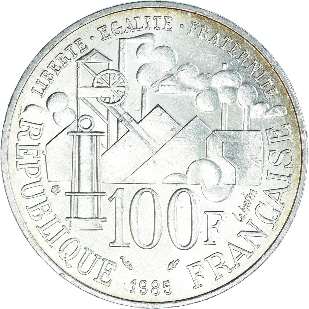 Moneta, Francja, Germinal, 100 Francs, 1985, MS(60-62), Srebro, KM:957
