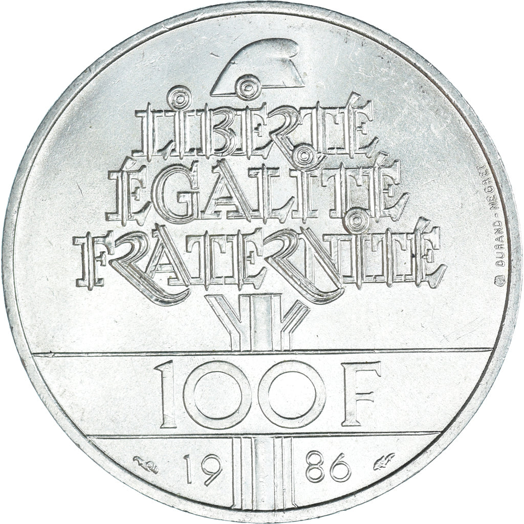 Coin, France, Statue de la Liberté, 100 Francs, 1986, Paris, MS(63), Silver
