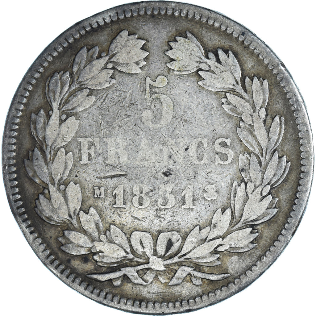 Moeda, França, Louis-Philippe, 5 Francs, 1831, Toulouse, VF(20-25), Prata