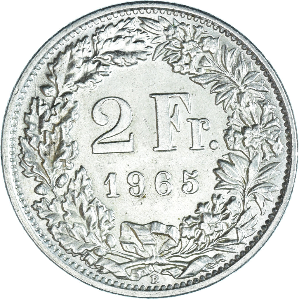 Coin, Switzerland, 2 Francs, 1965, Bern, MS(64), Silver, KM:21