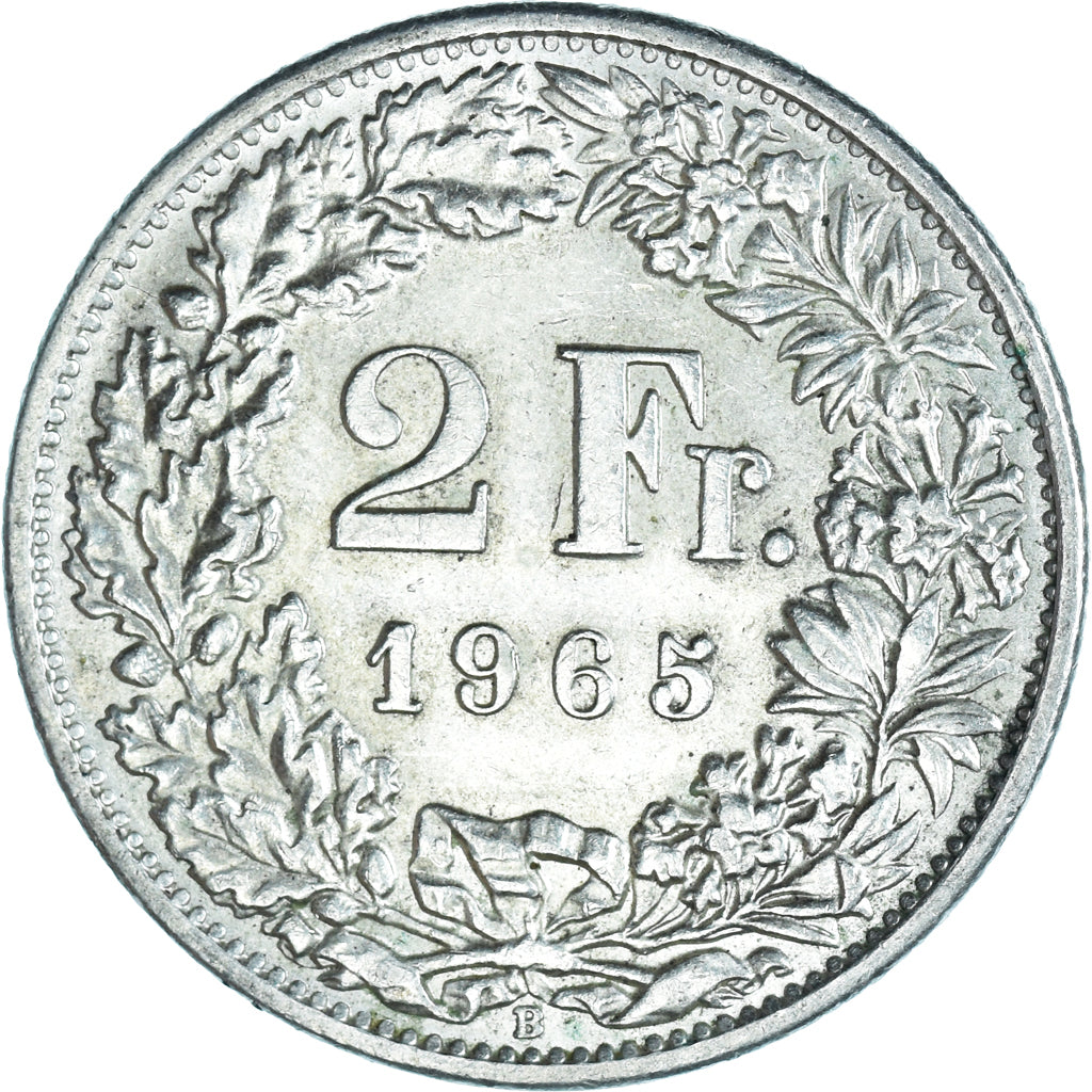 Coin, Switzerland, 2 Francs, 1965, Bern, MS(64), Silver, KM:21