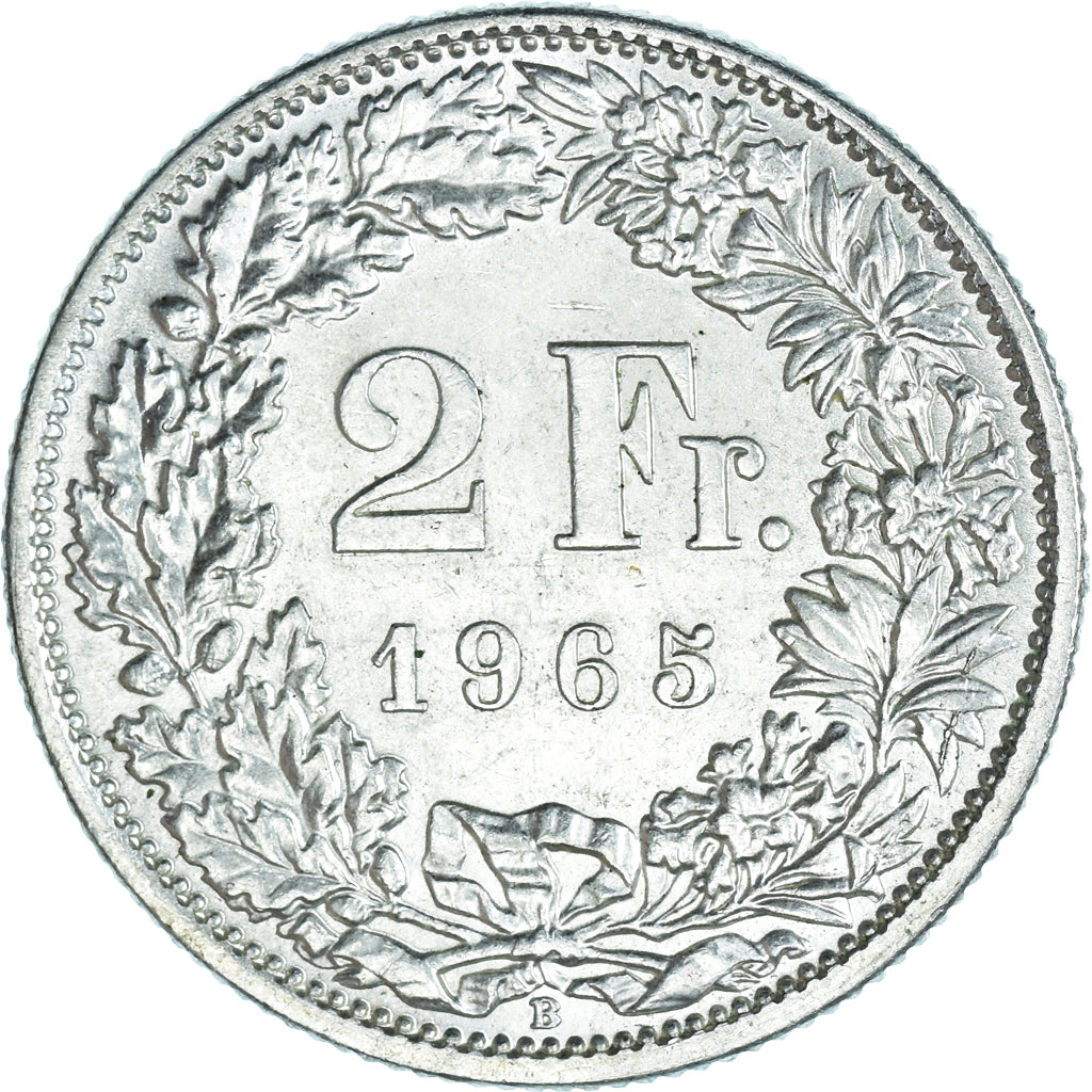 Coin, Switzerland, 2 Francs, 1965, Bern, MS(65-70), Silver, KM:21