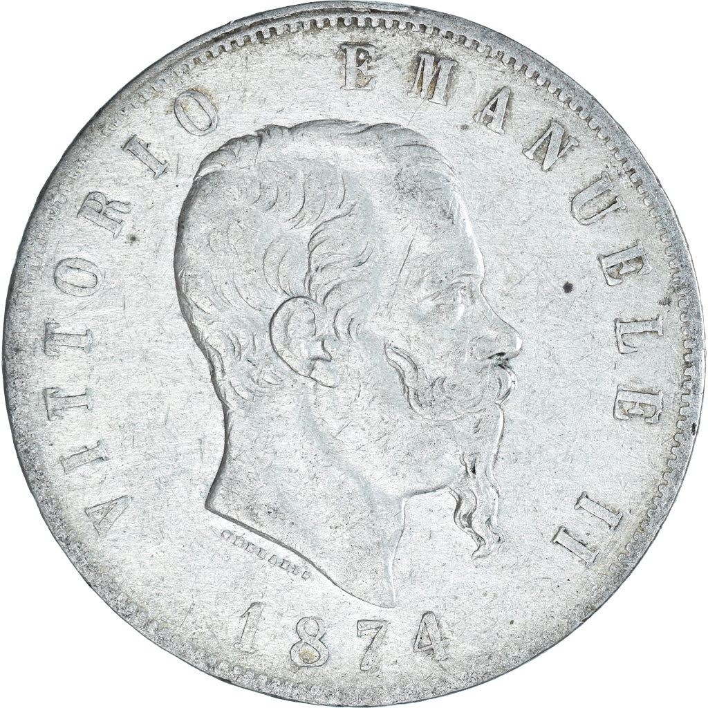 Münze, Italien, Vittorio Emanuele II, 5 Lire, 1874, Milan, S+, Silber, KM:8.3