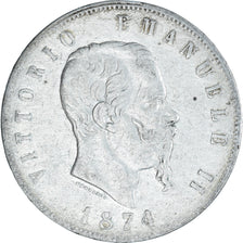 Monnaie, Italie, Vittorio Emanuele II, 5 Lire, 1874, Milan, TB+, Argent, KM:8.3