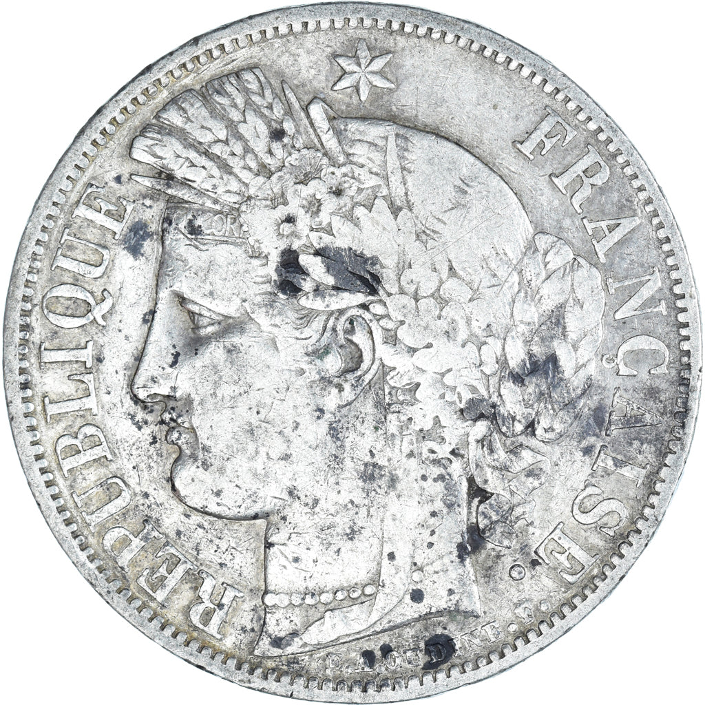 Moeda, França, Cérès, 5 Francs, 1849, Strasbourg, VF(30-35), Prata, KM:761.2