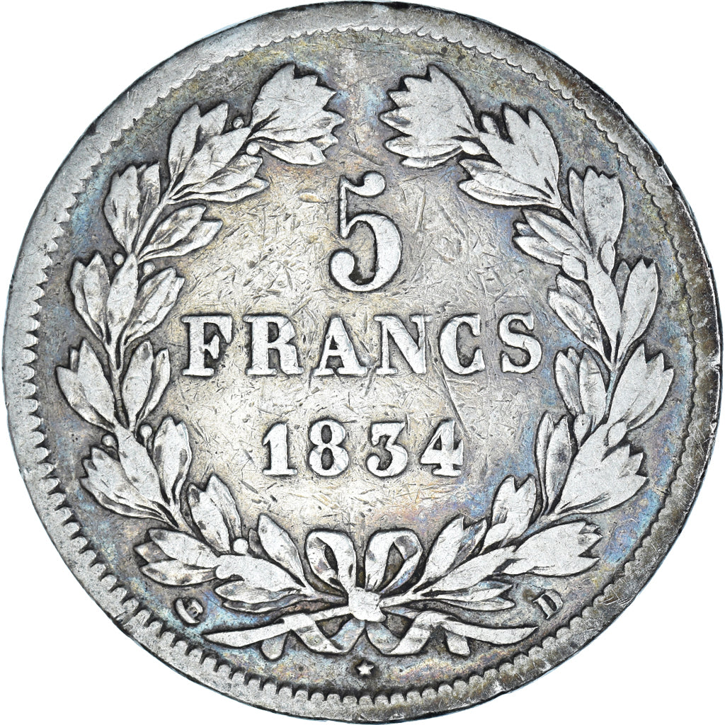 Munten, Frankrijk, Louis-Philippe, 5 Francs, 1834, Lyon, FR, Zilver, KM:749.4