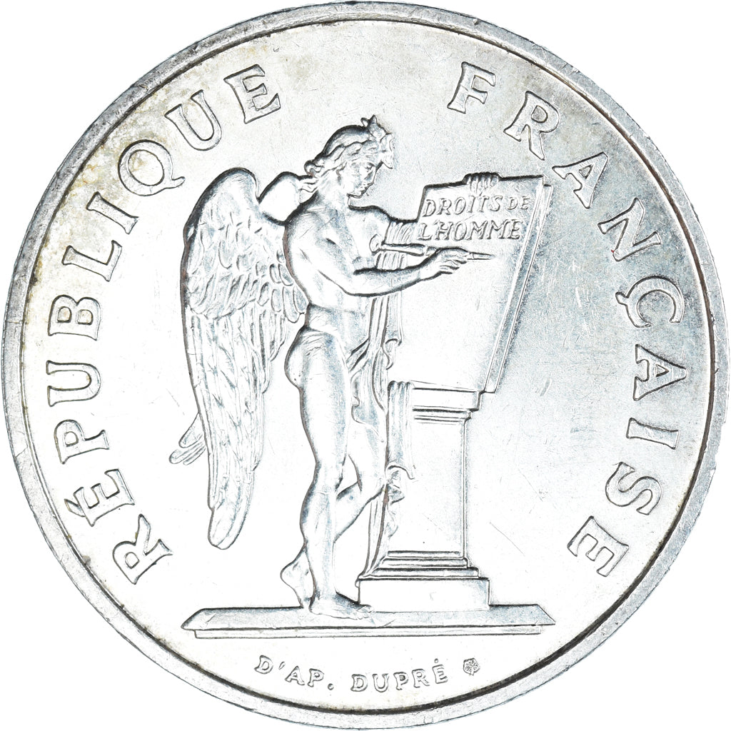 Moneta, Francja, Droits de l'Homme, 100 Francs, 1989, AU(50-53), Srebro, KM:970