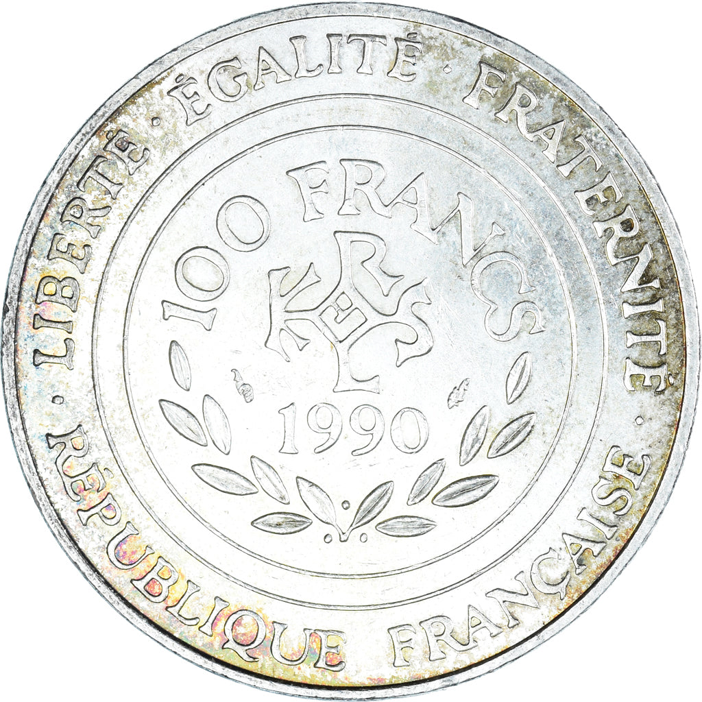 Coin, France, Charlemagne, 100 Francs, 1990, AU(50-53), Silver, KM:982