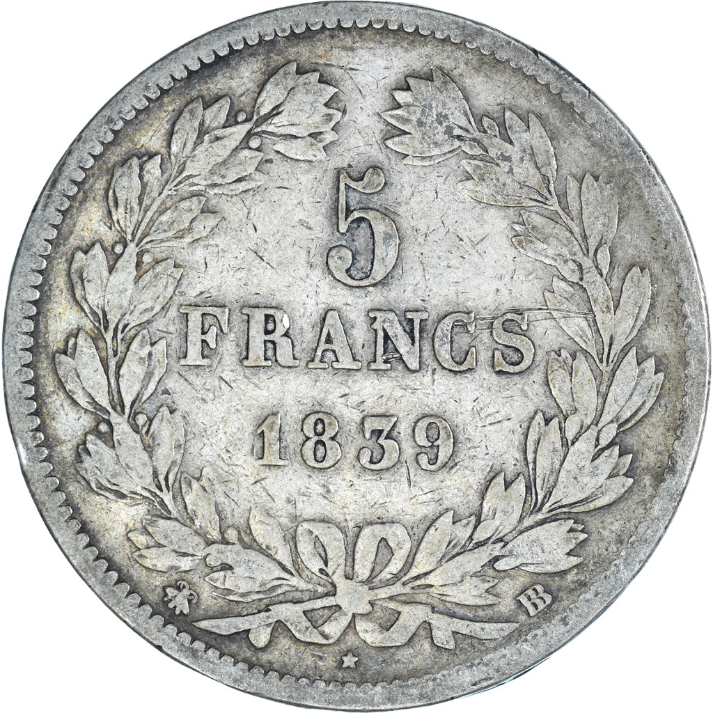 Moneta, Francja, Louis-Philippe, 5 Francs, 1839, Strasbourg, VF(20-25), Srebro