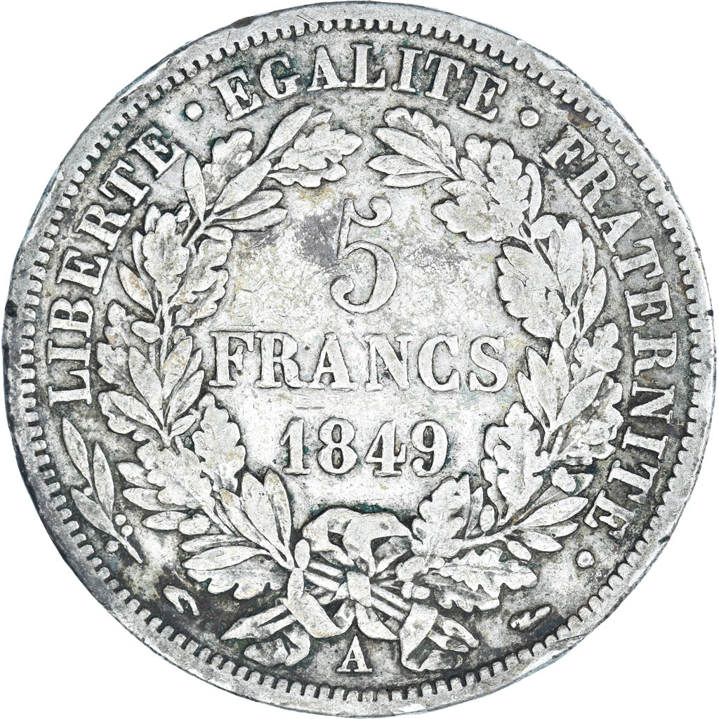 Moeda, França, Cérès, 5 Francs, 1849, Paris, VF(30-35), Prata, KM:761.1