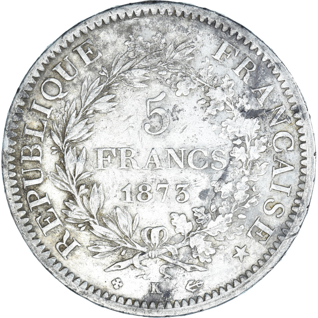 Moneda, Francia, Hercule, 5 Francs, 1873, Bordeaux, BC+, Plata, KM:820.2
