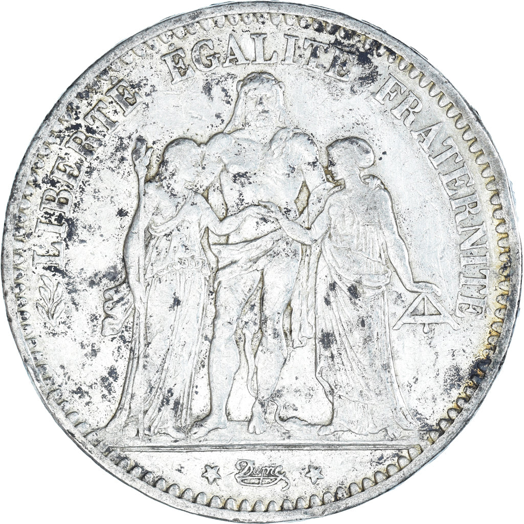 Moeda, França, Hercule, 5 Francs, 1876, Bordeaux, EF(40-45), Prata, KM:820.2