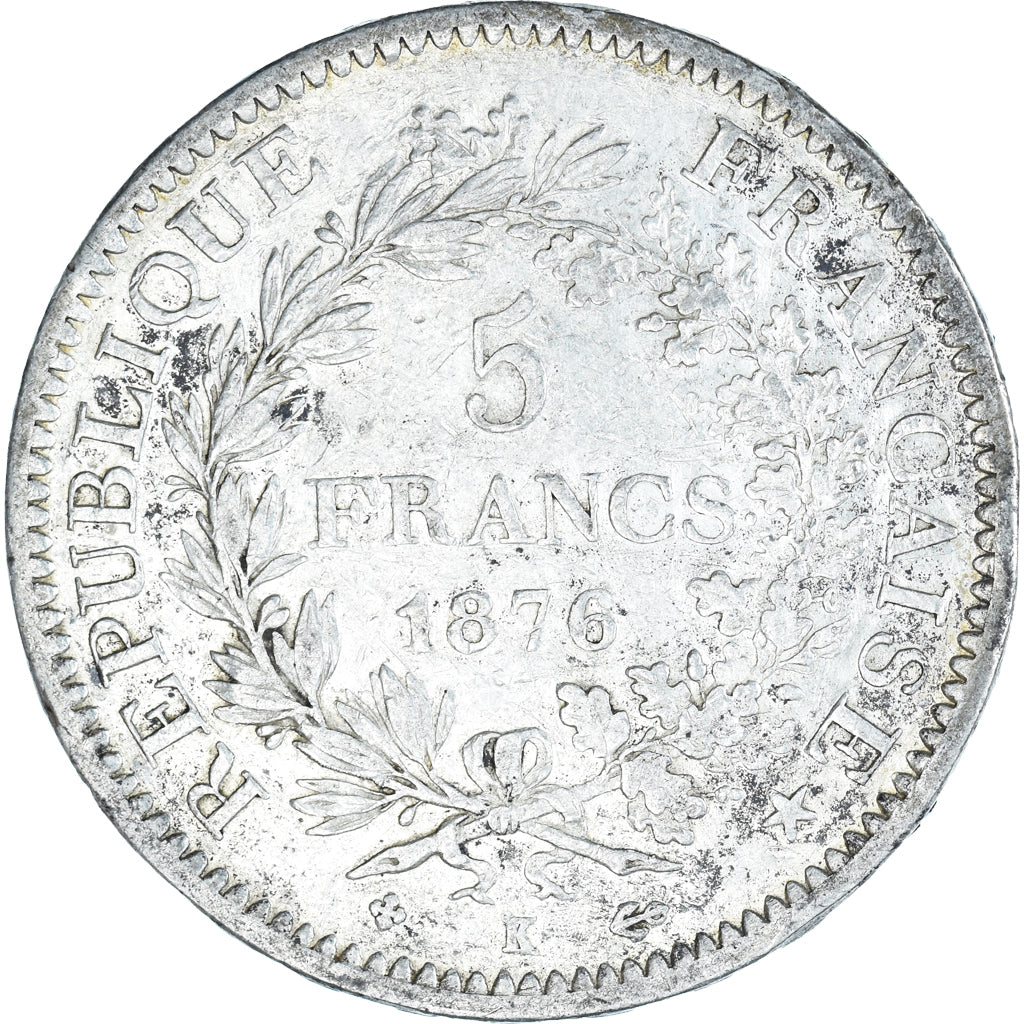 Moeda, França, Hercule, 5 Francs, 1876, Bordeaux, EF(40-45), Prata, KM:820.2