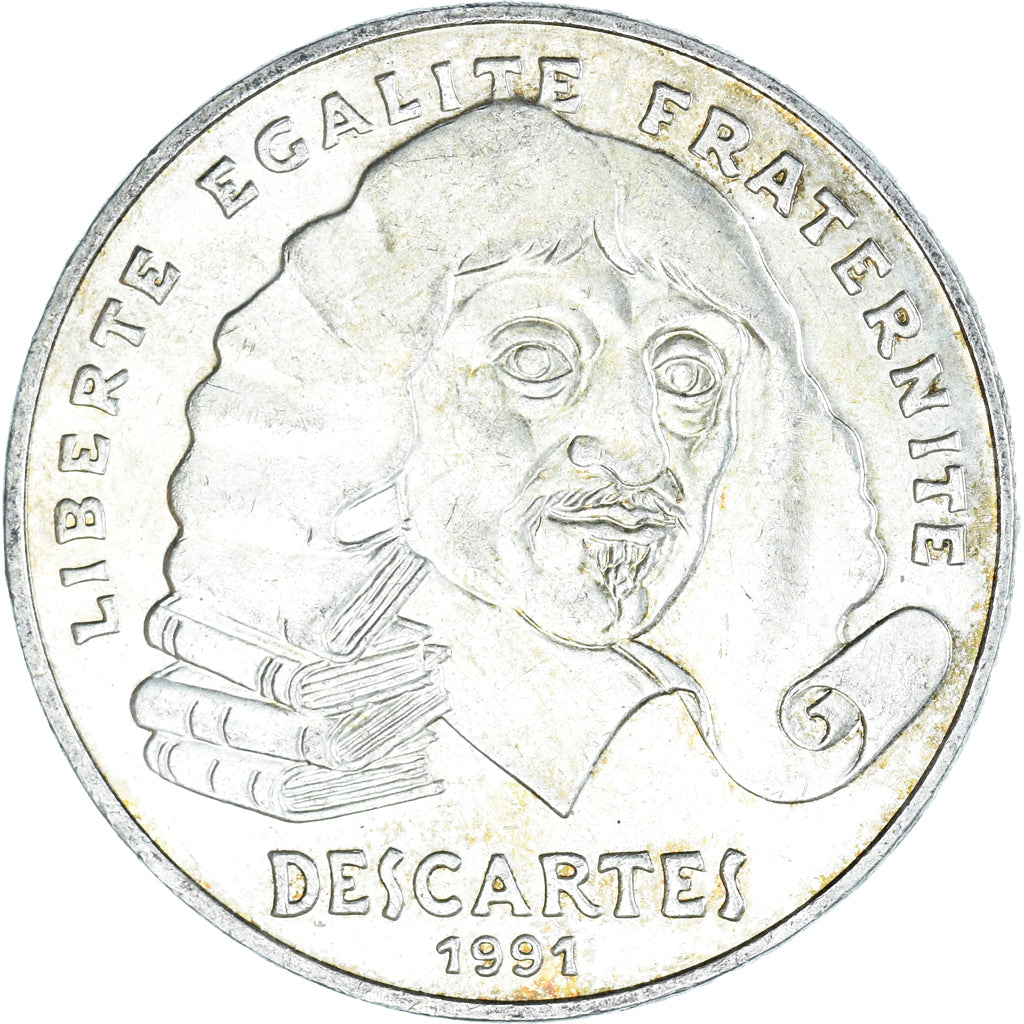 Moeda, França, Descartes, 100 Francs, 1991, AU(50-53), Prata, KM:996