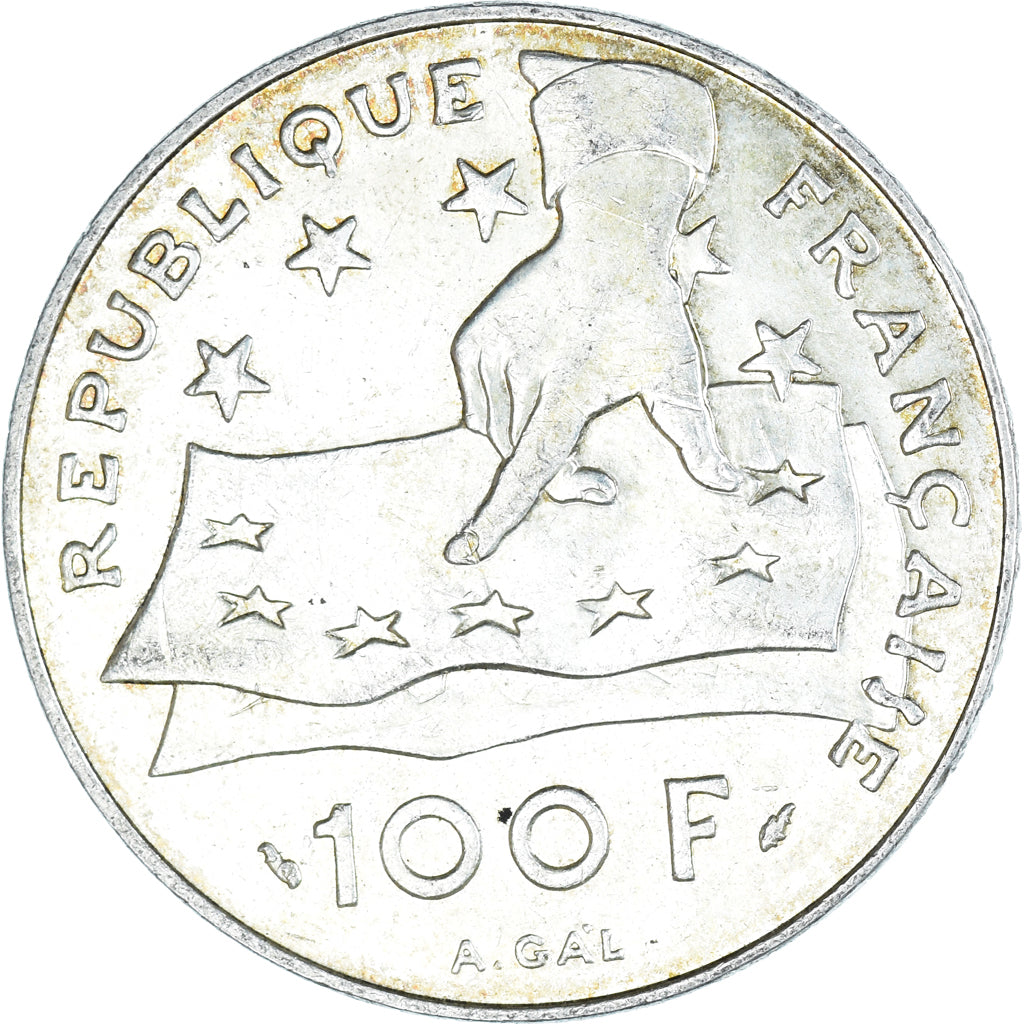 Moeda, França, Descartes, 100 Francs, 1991, AU(50-53), Prata, KM:996