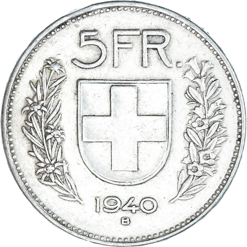 Coin, Switzerland, 5 Francs, 1940, Bern, AU(50-53), Silver, KM:40