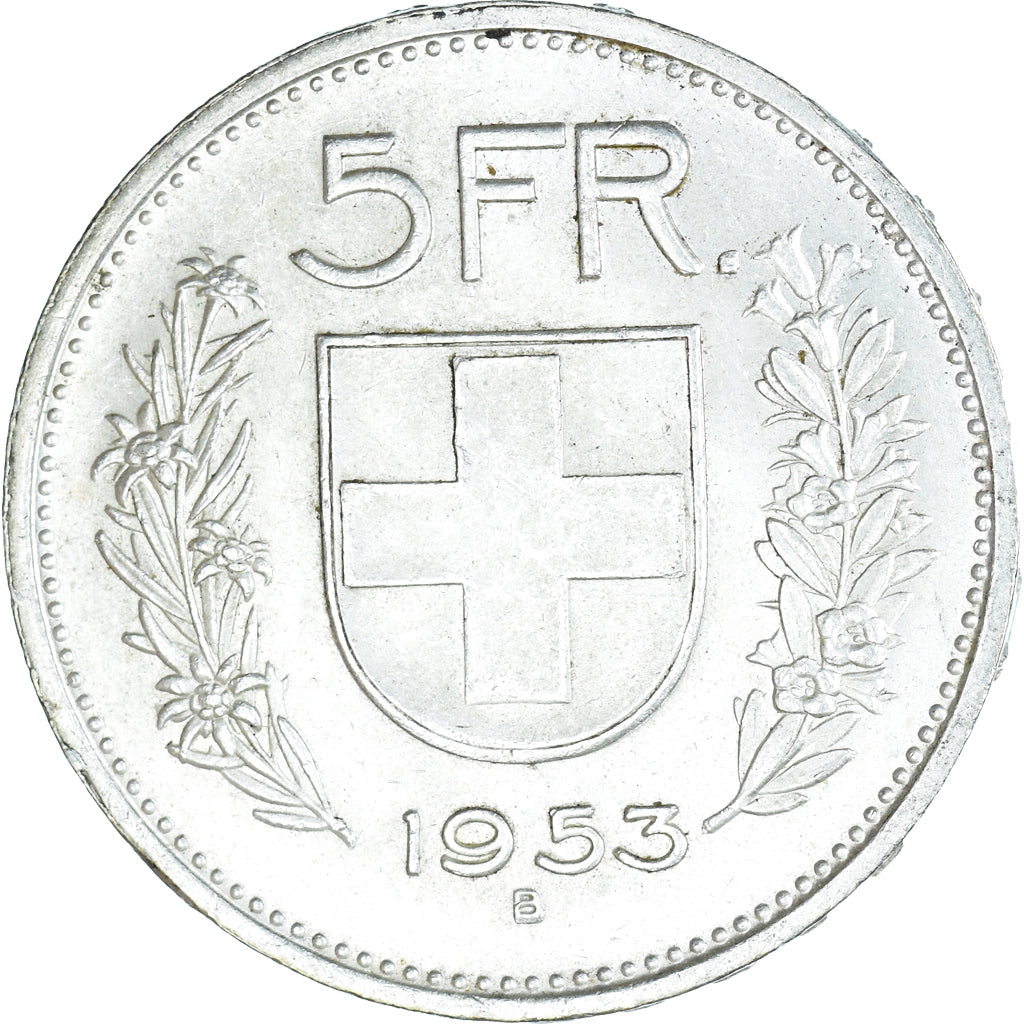 Münze, Schweiz, 5 Francs, 1953, Bern, VZ, Silber, KM:40