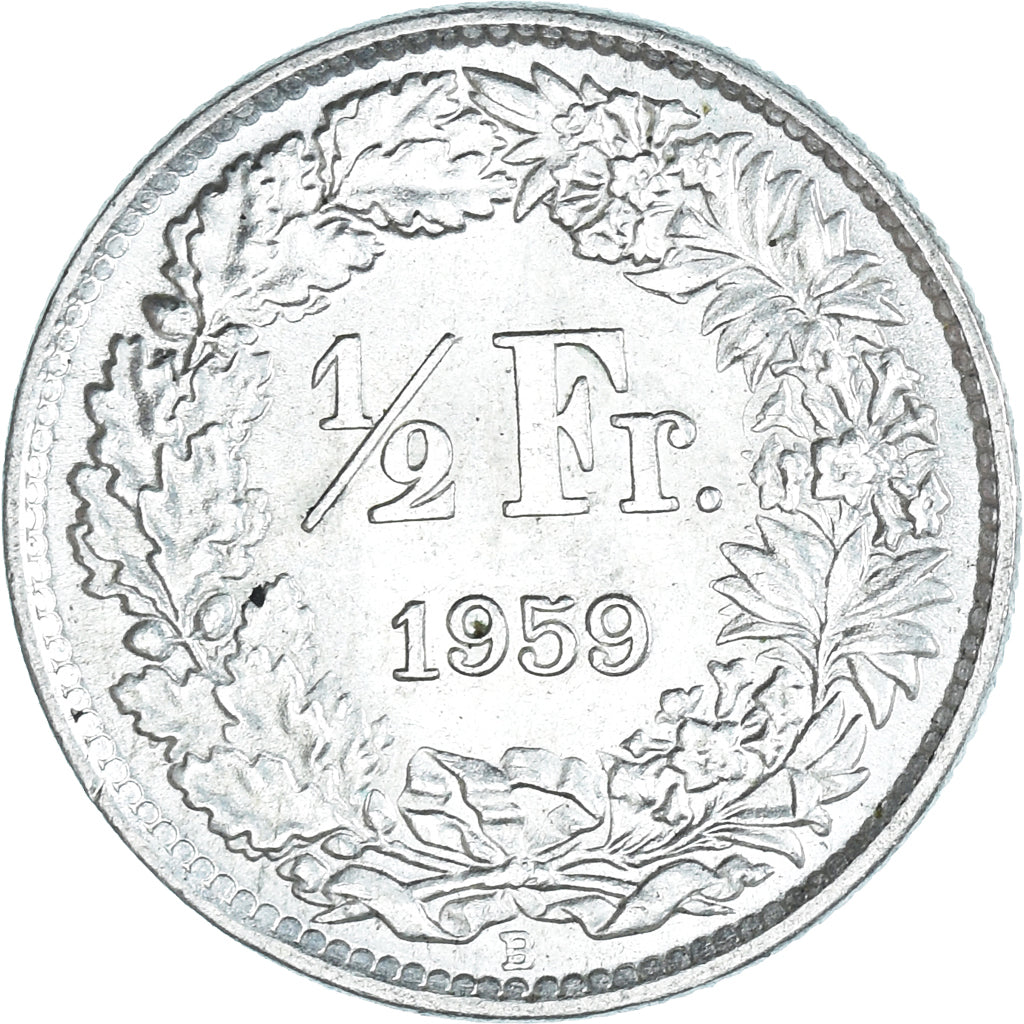 Münze, Schweiz, 1/2 Franc, 1959, Bern, VZ, Silber, KM:23